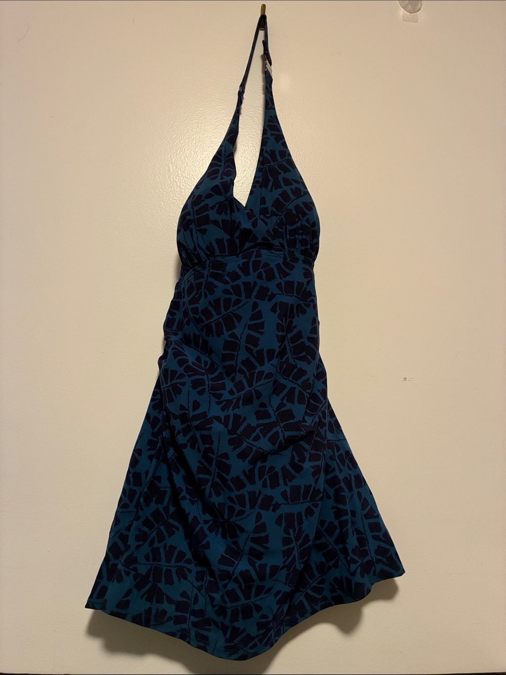 L.L. Bean Teal and Black Halter One-Piece Swimdress